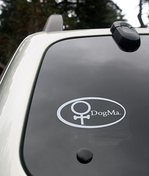DogMa Weatherproof Vinyl Sticker on Car Window