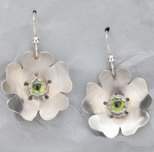 Handcrafted Sterling Silver Flower Earrings with Peridot