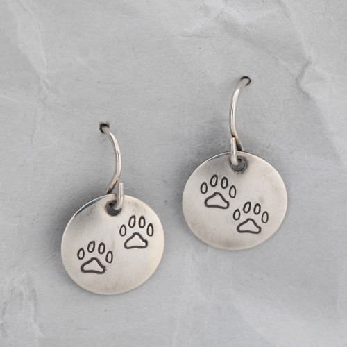 Handmade Sterling Silver Dog Paw Earrings