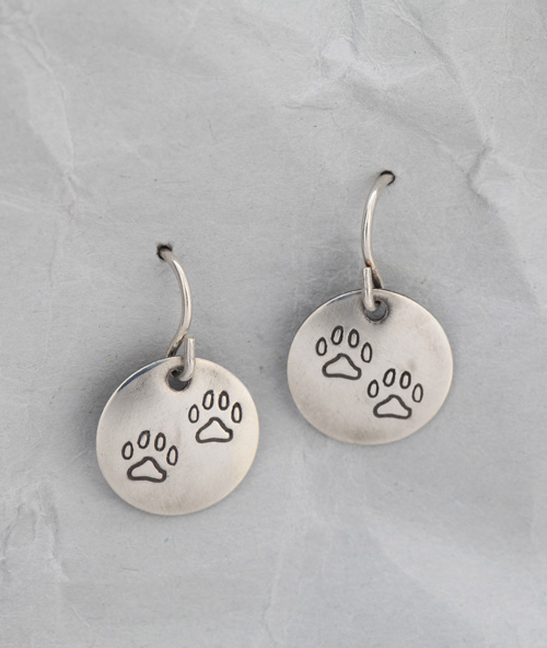 Handmade Sterling Silver Dog Paw Earrings