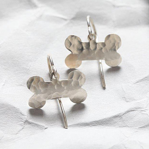 Handcrafted Sterling Silver Hammered Dog Bone Earrings
