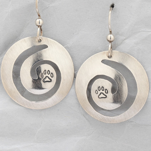Handcrafted Sterling Silver Spiral Dog Paw Earrings