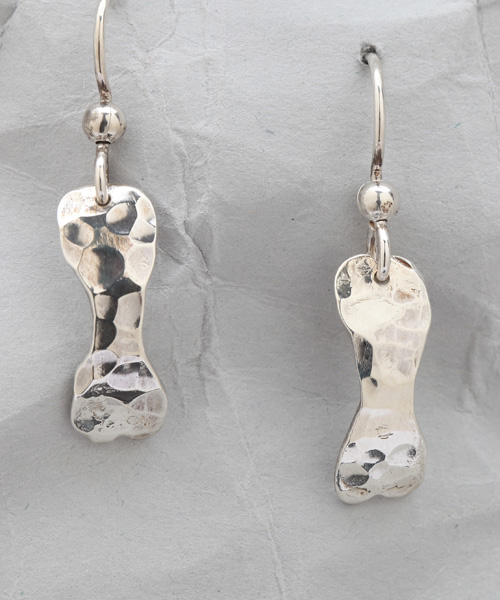 Handmade Sterling Silver, Textured, Dog Bone Earrings