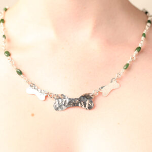 Handcrafted Sterling Silver Dog Bone Necklace with Jade