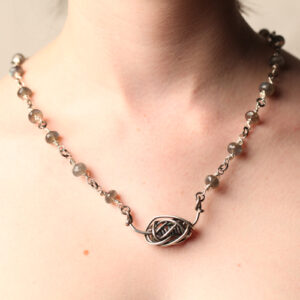 Handcrafted Sterling Silver Big Bead Necklace with Labradorite