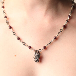 Handcrafted Sterling Silver Long Bead Necklace with Lepidolite