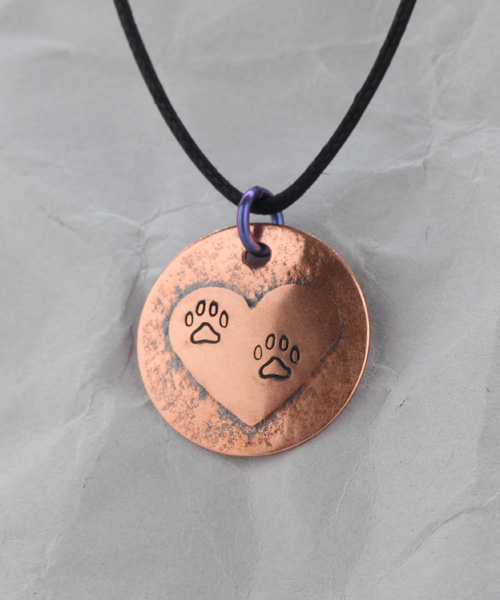 Handcrafted Copper Dog Paw Heart Pendant