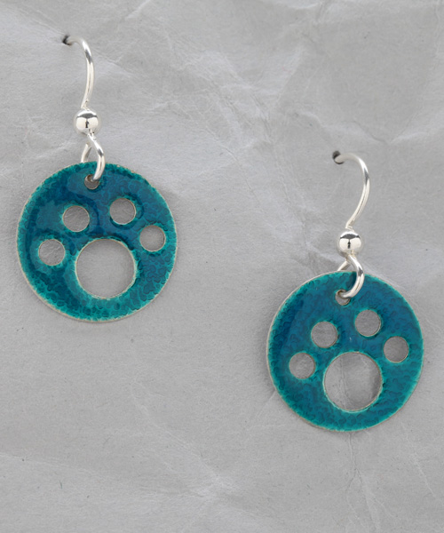Handmade Teal Dog Paw Earrings from Argentium Sterling Silver